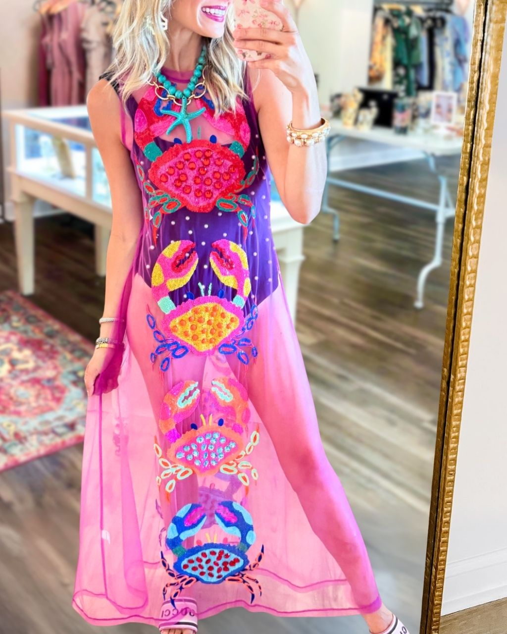 Colorful Crab Sequined Cover-up