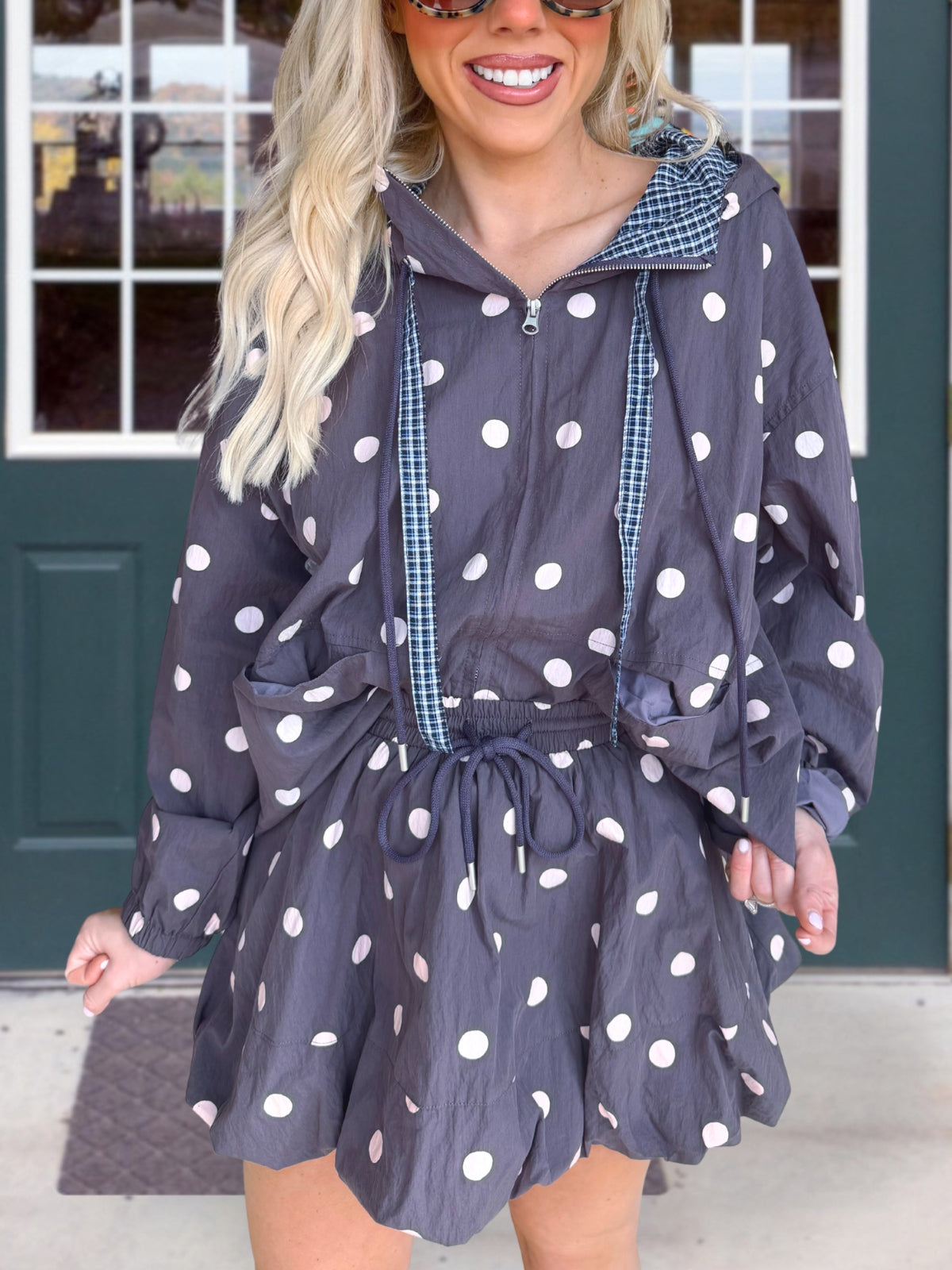 Polka-Dot Balloon-Skirt Jacket Set