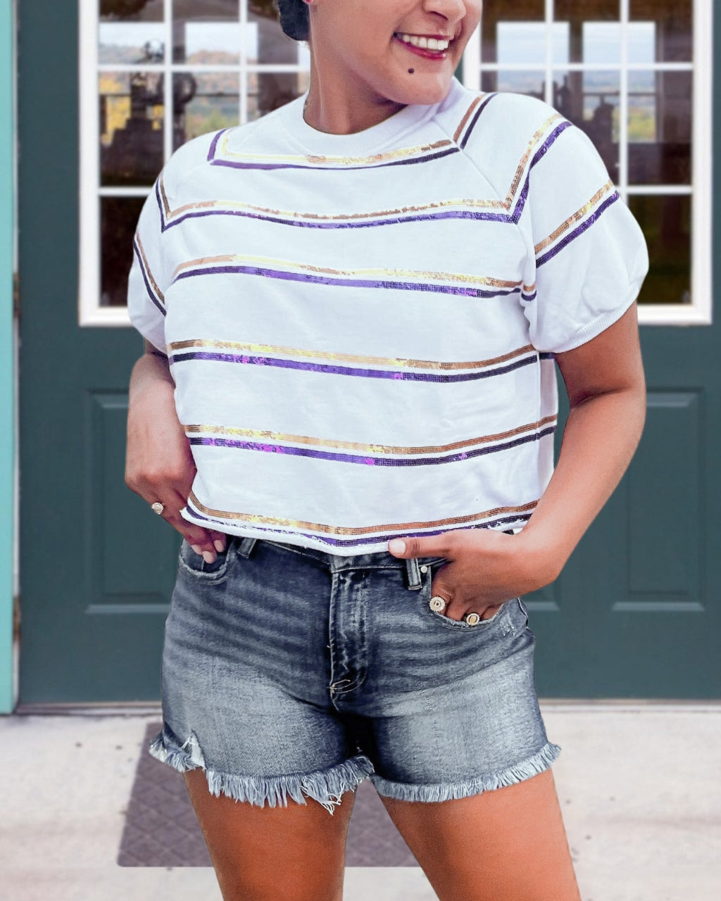Purple and Gold Stripe Sequin Tee
