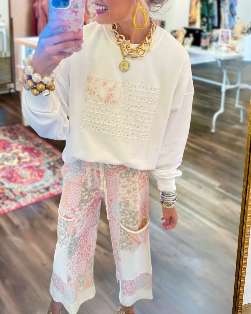 Casual Mixed Floral Patchwork Pants