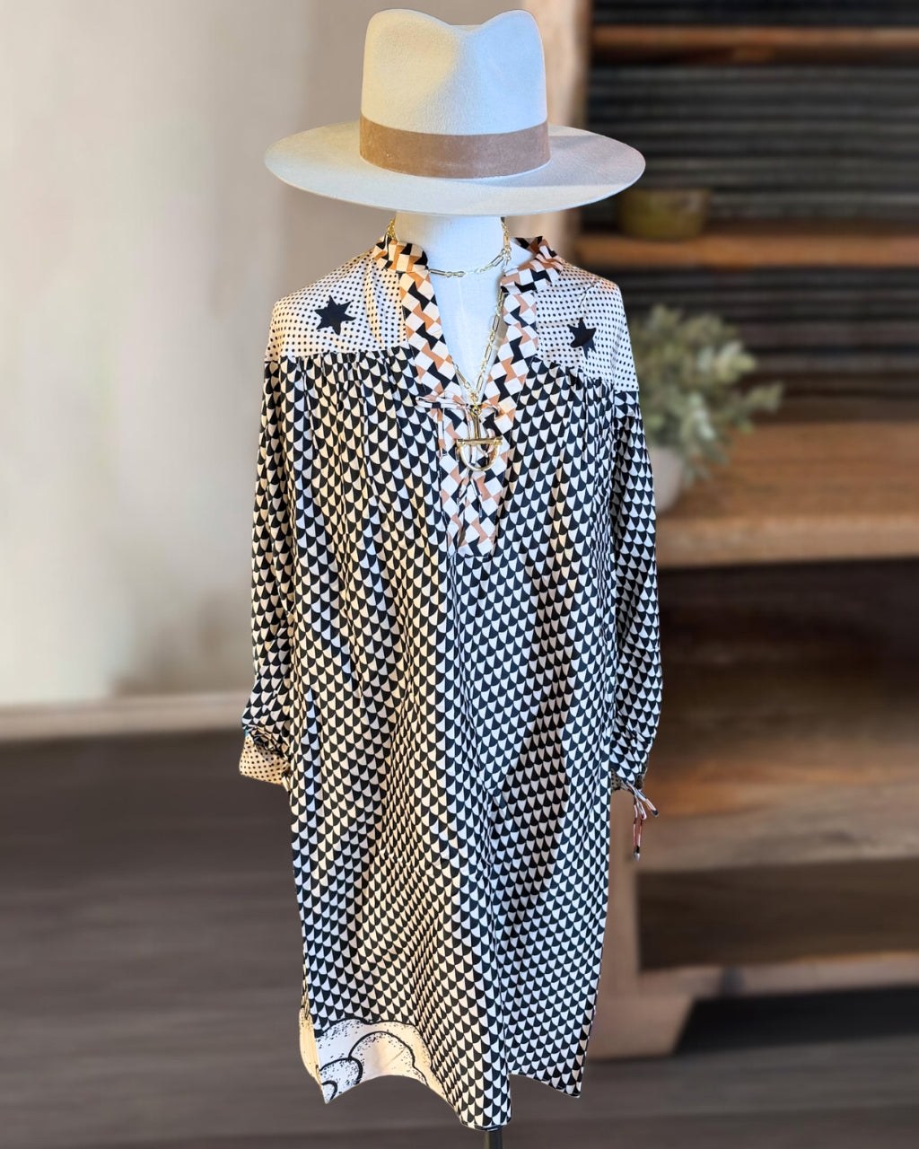 Chic Plaid V-neck Satin Dress