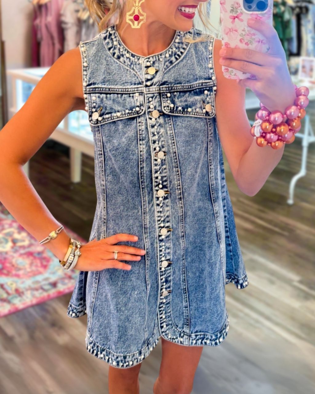 Denim Washed Beaded Dress