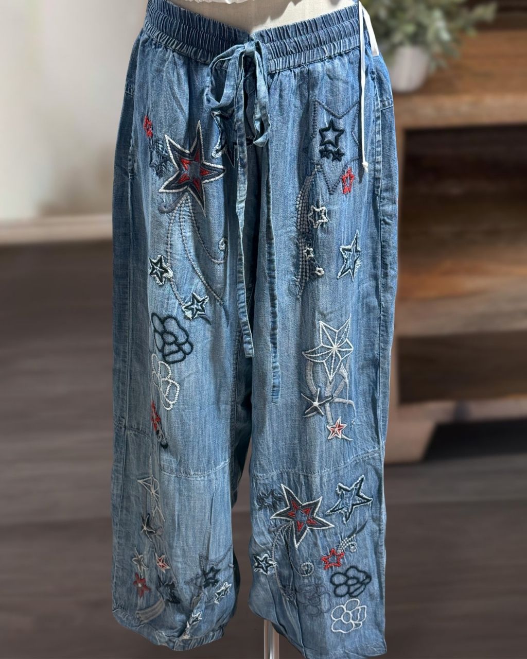 Personalized Star Embroidered Denim Pants