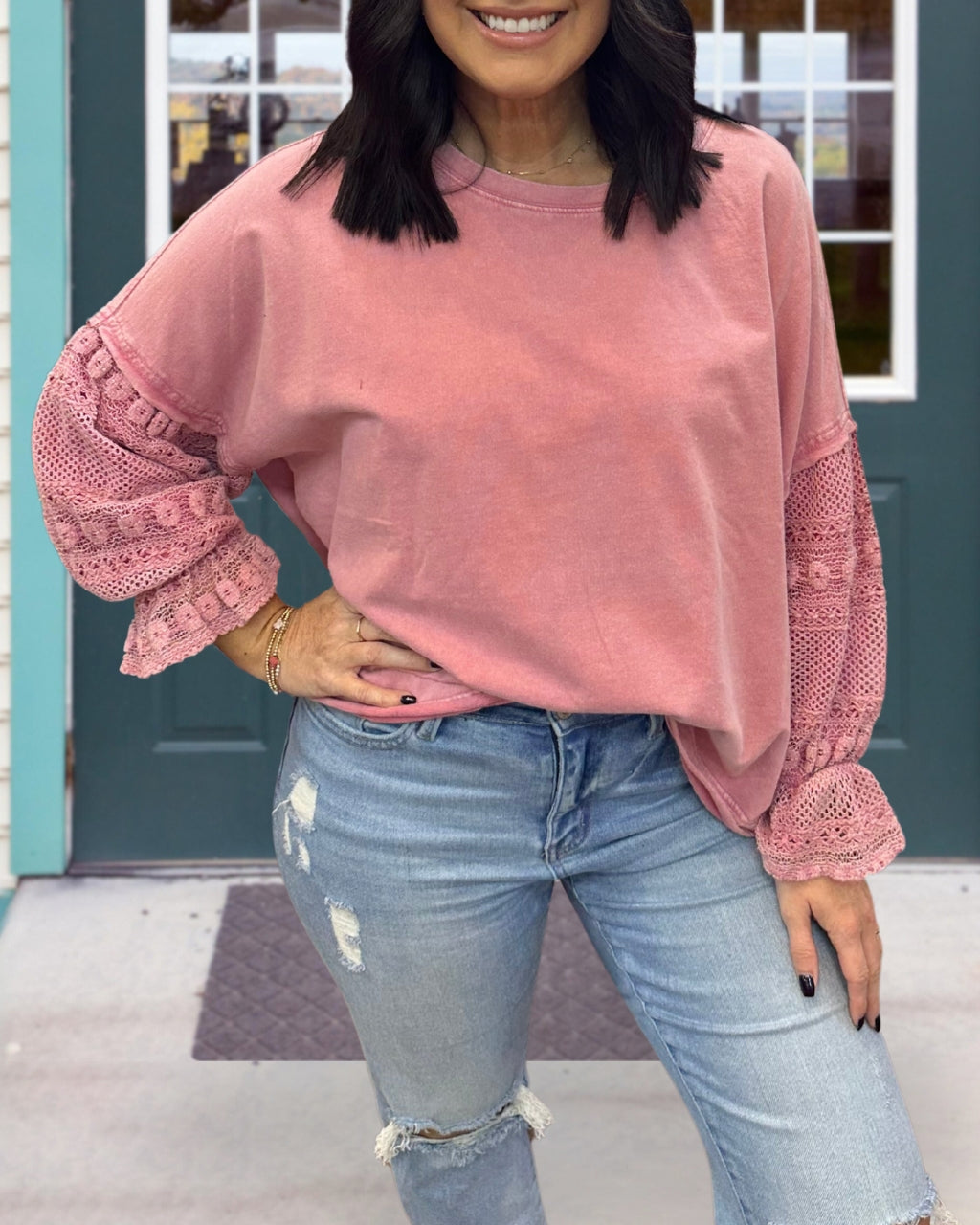 Crochet Lace Sleeve Sweatshirt