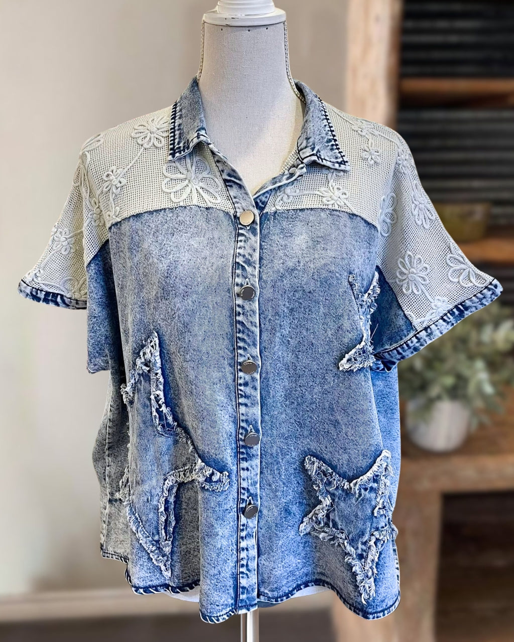 Unique Star Patch Denim Shirt
