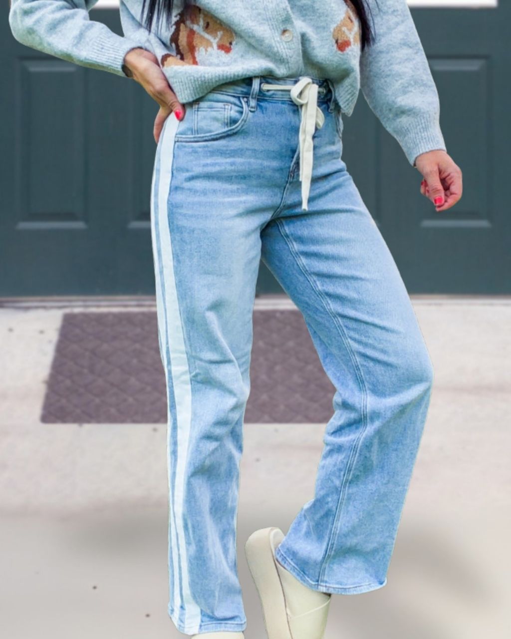 Side Striped Washed Denim Jeans