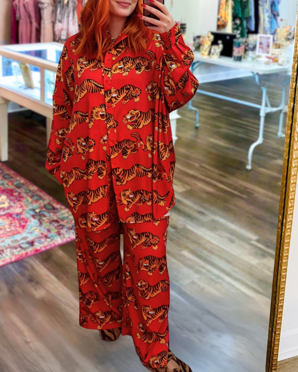 Oversized Tiger Print Satin Set