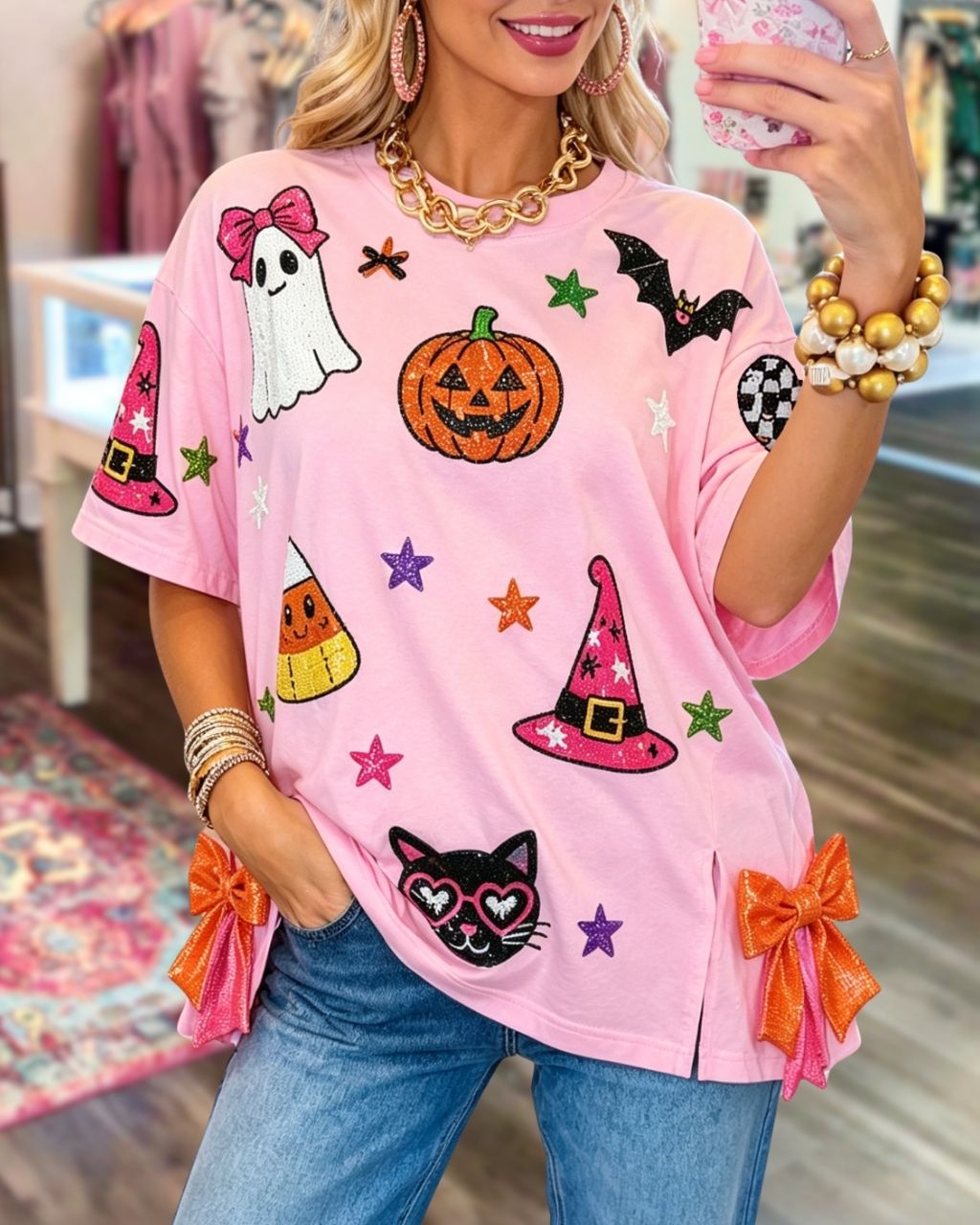 Cute Sequin Bow Witch T-Shirt