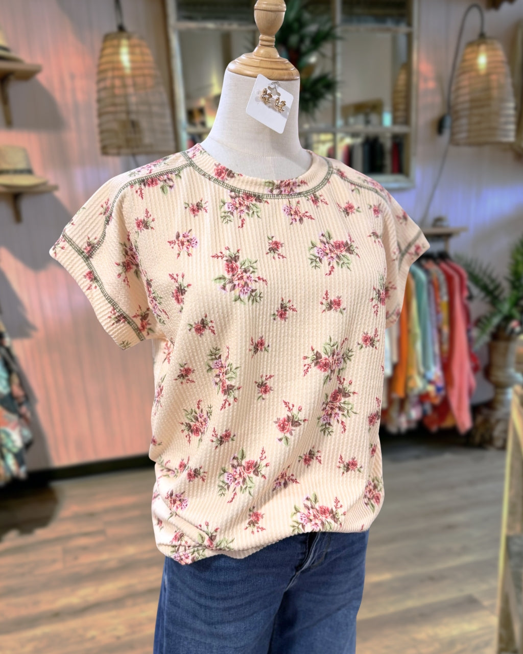 Reverse-stitched Snake-ribbed Floral Top