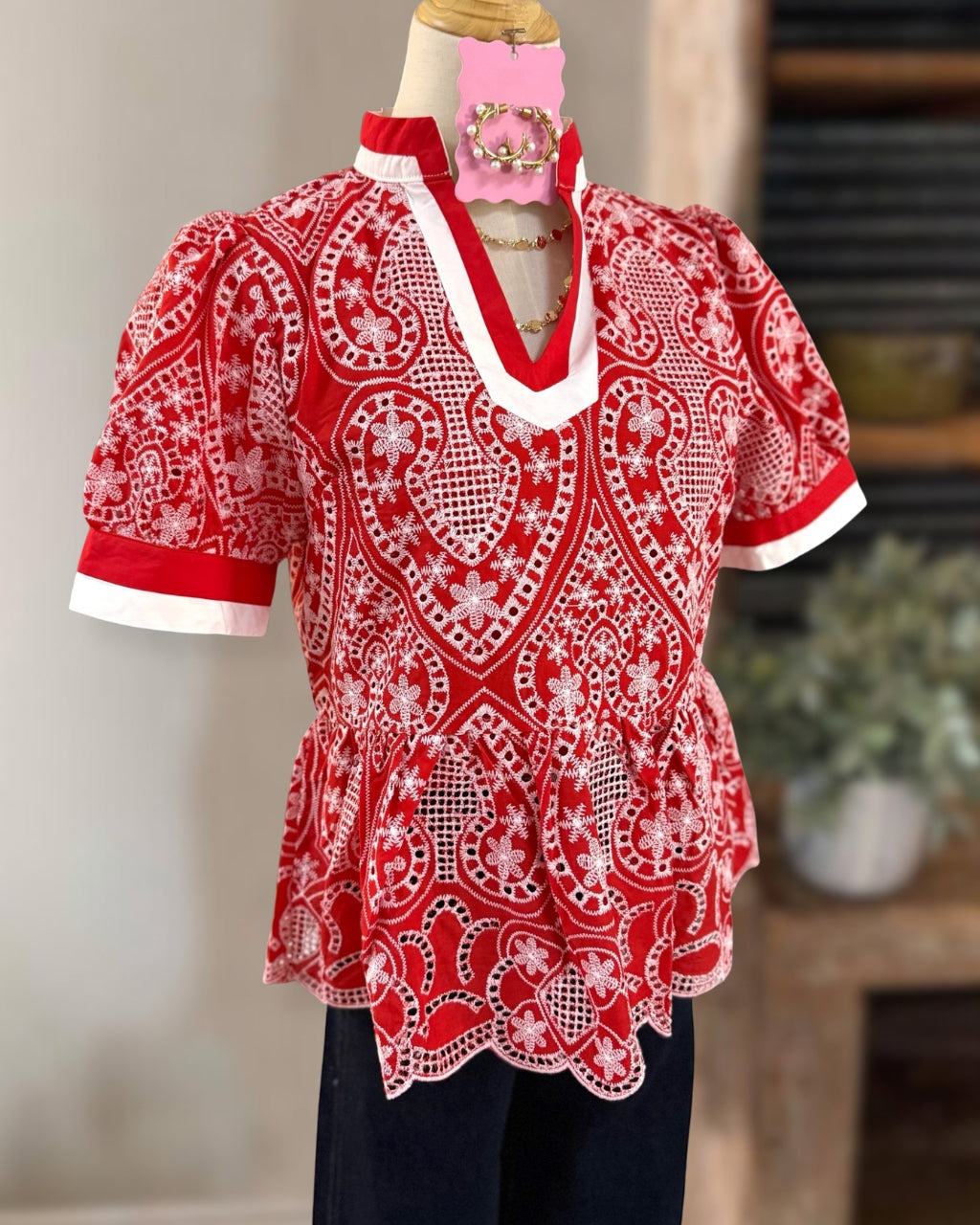 Embroidered Openwork Pattern Top