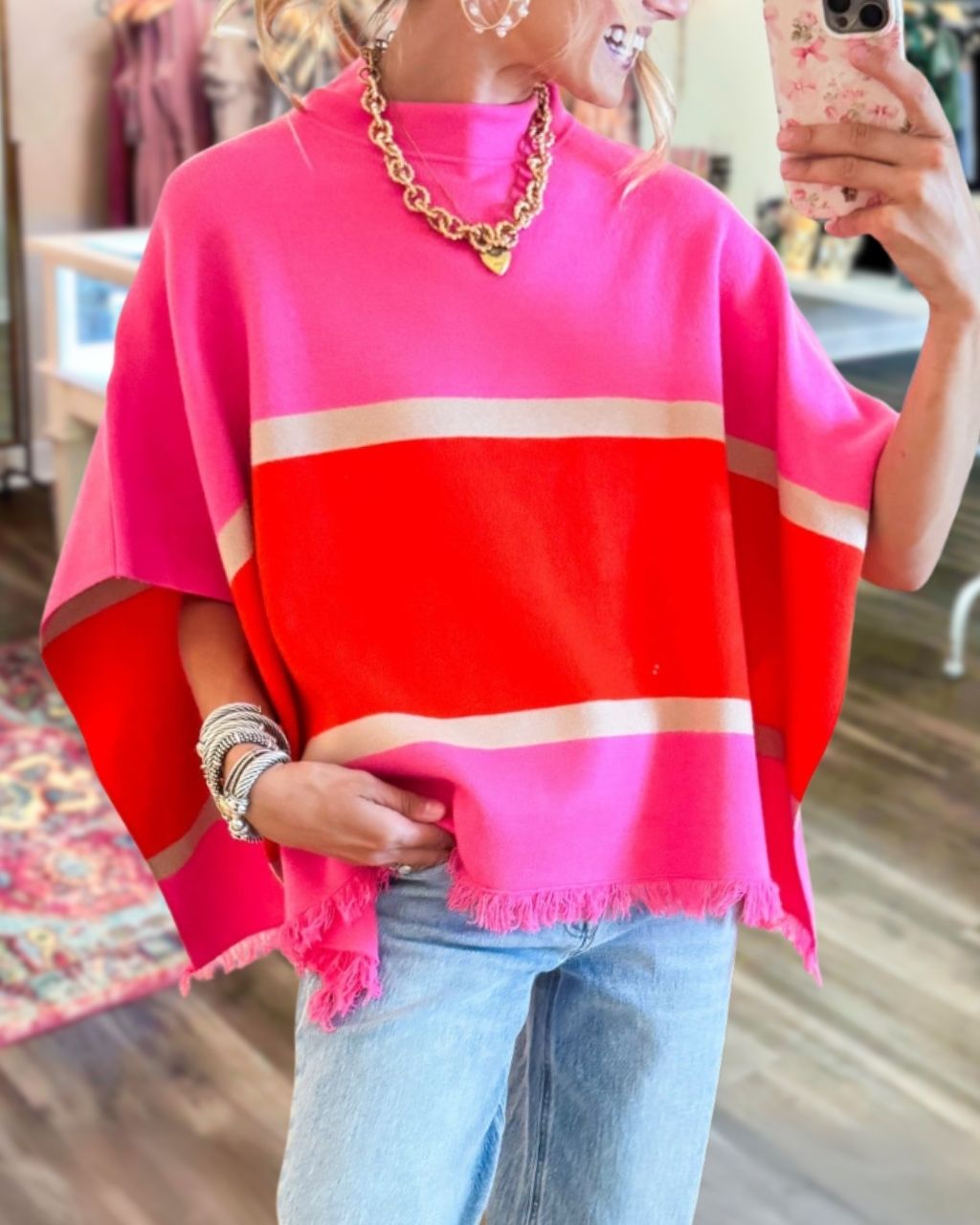 Color-block Cape Tassel Top