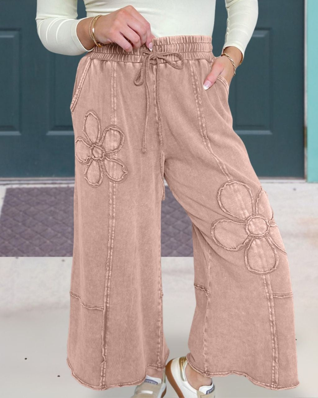 Casual Washed Floral Pants