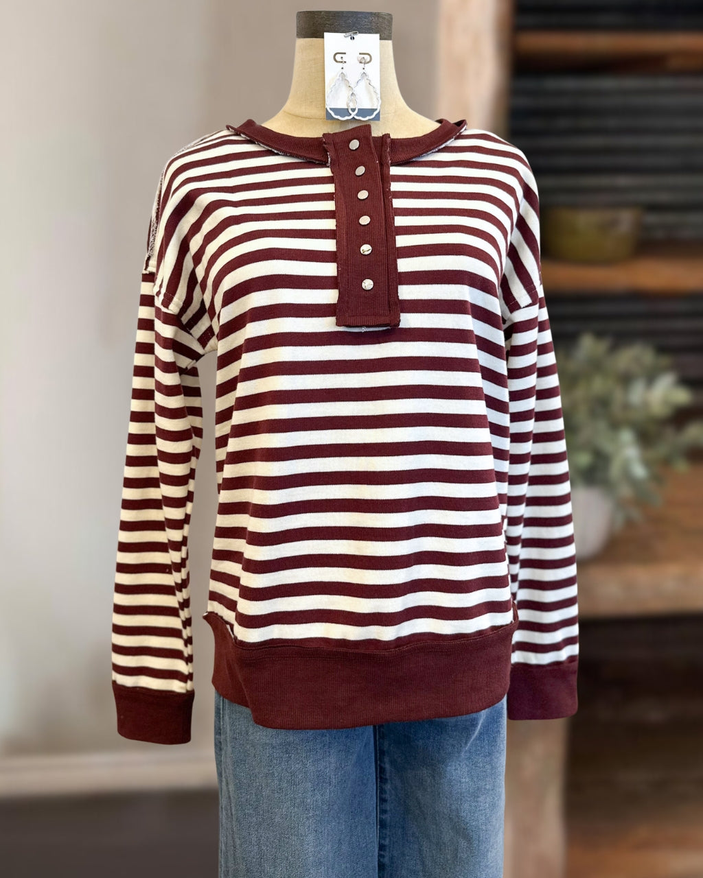 Casual Striped Henley Top