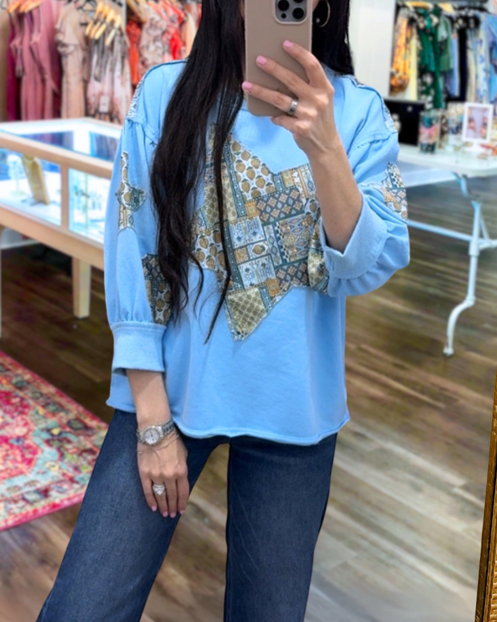 Star Patchwork Embroidered Washed Top