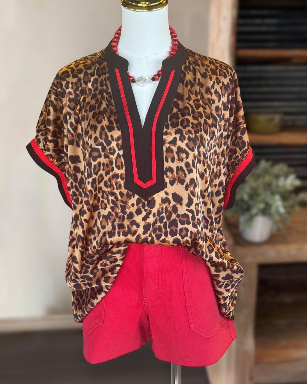 Leopard Satin V-neck Top