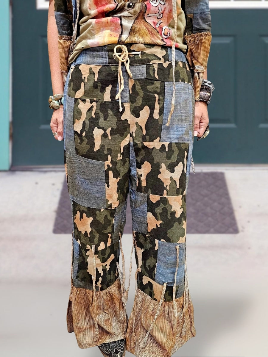 Camouflage Patchwork Ruffled Pants