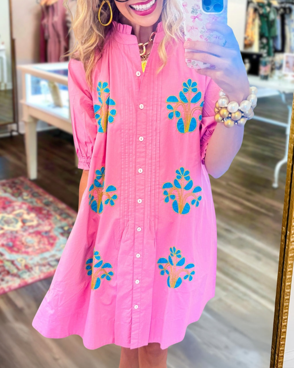 Floral Embroidered Poplin Shirt Dress