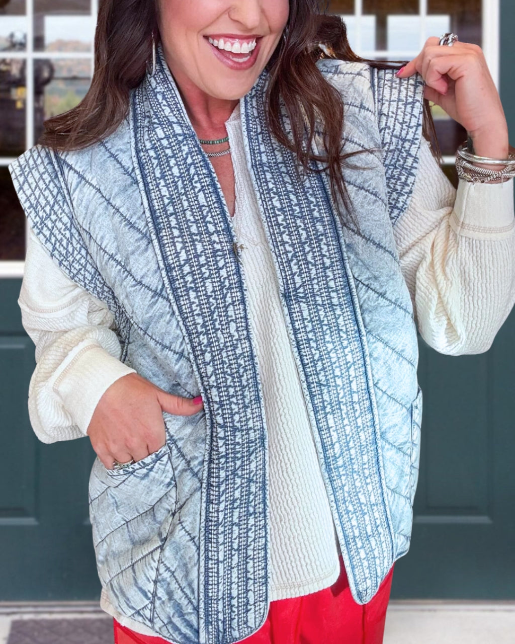 Cozy Layer Quilted Denim Vest