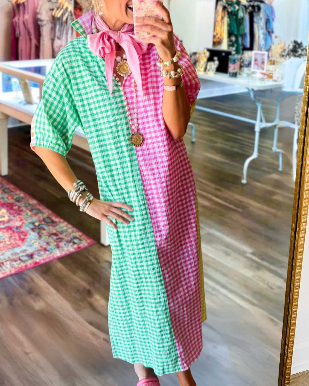 Color-block Plaid Maxi Dress