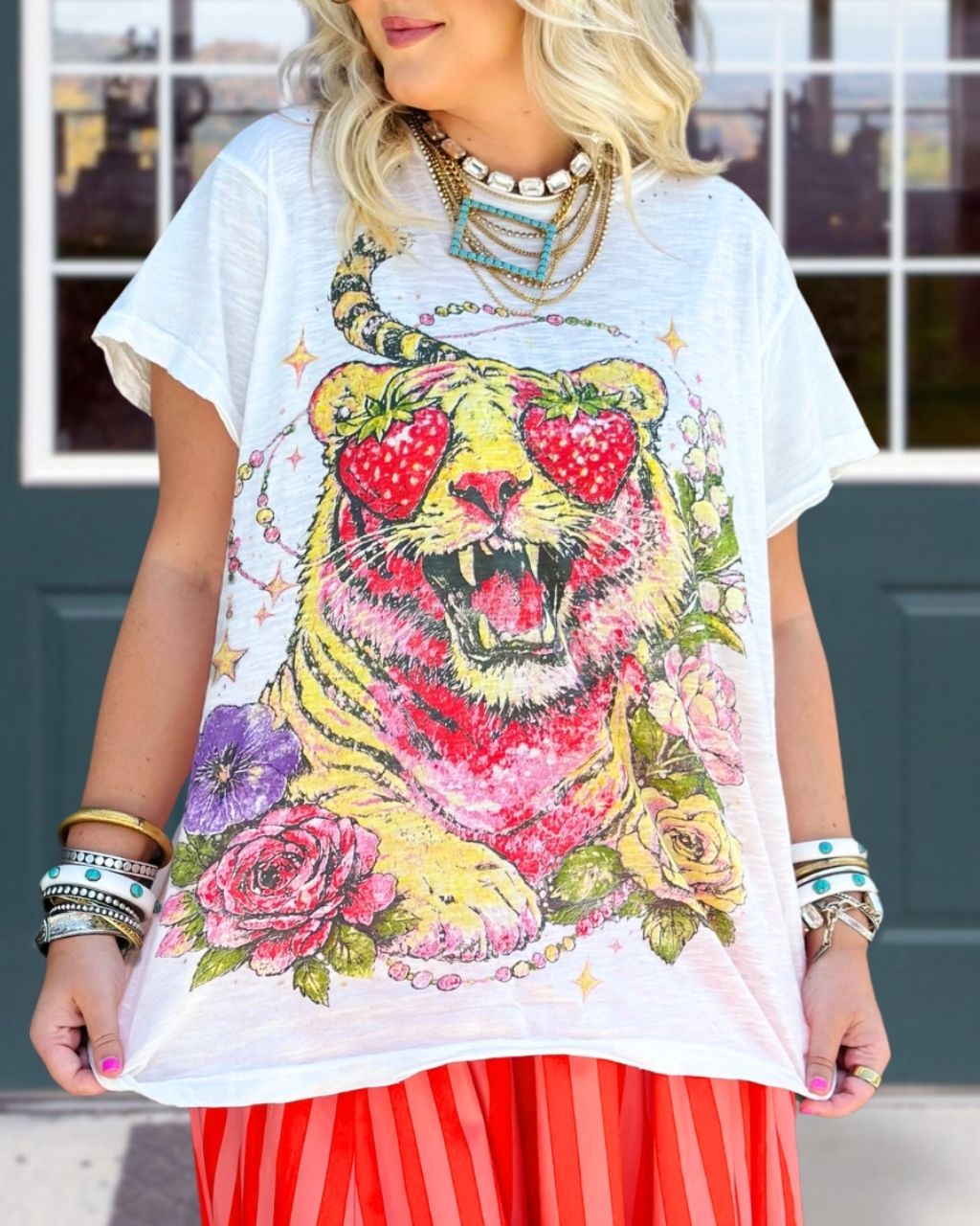 Strawberry Sunglasses Tiger Print T-Shirt