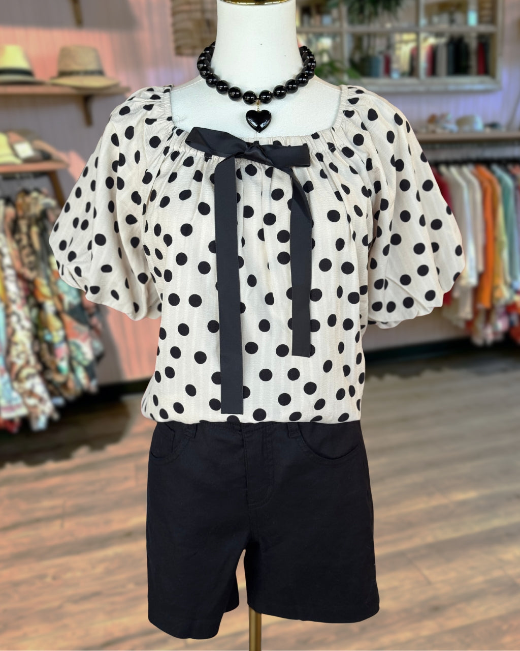 Polka Dot Square Neck Satin Top