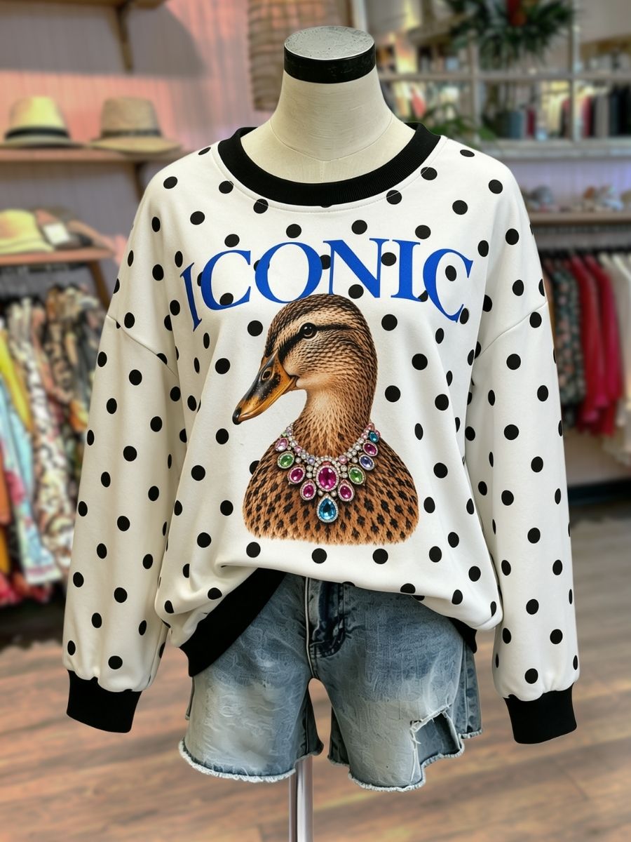Mallard Duck Gemstone Necklace Polka Dot Pullover