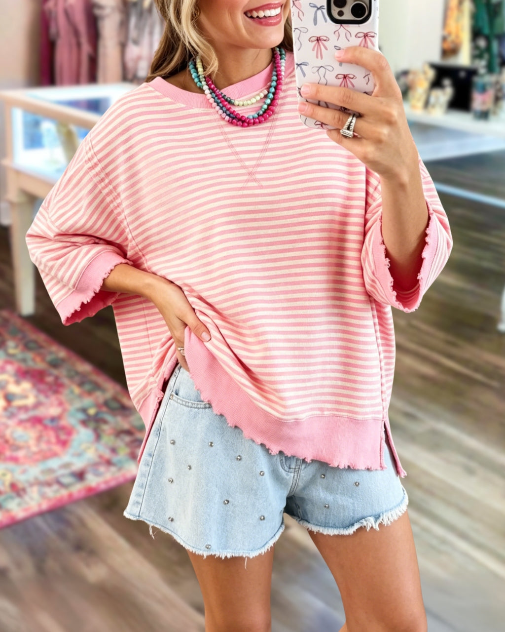 Striped Distressed-Trim Top