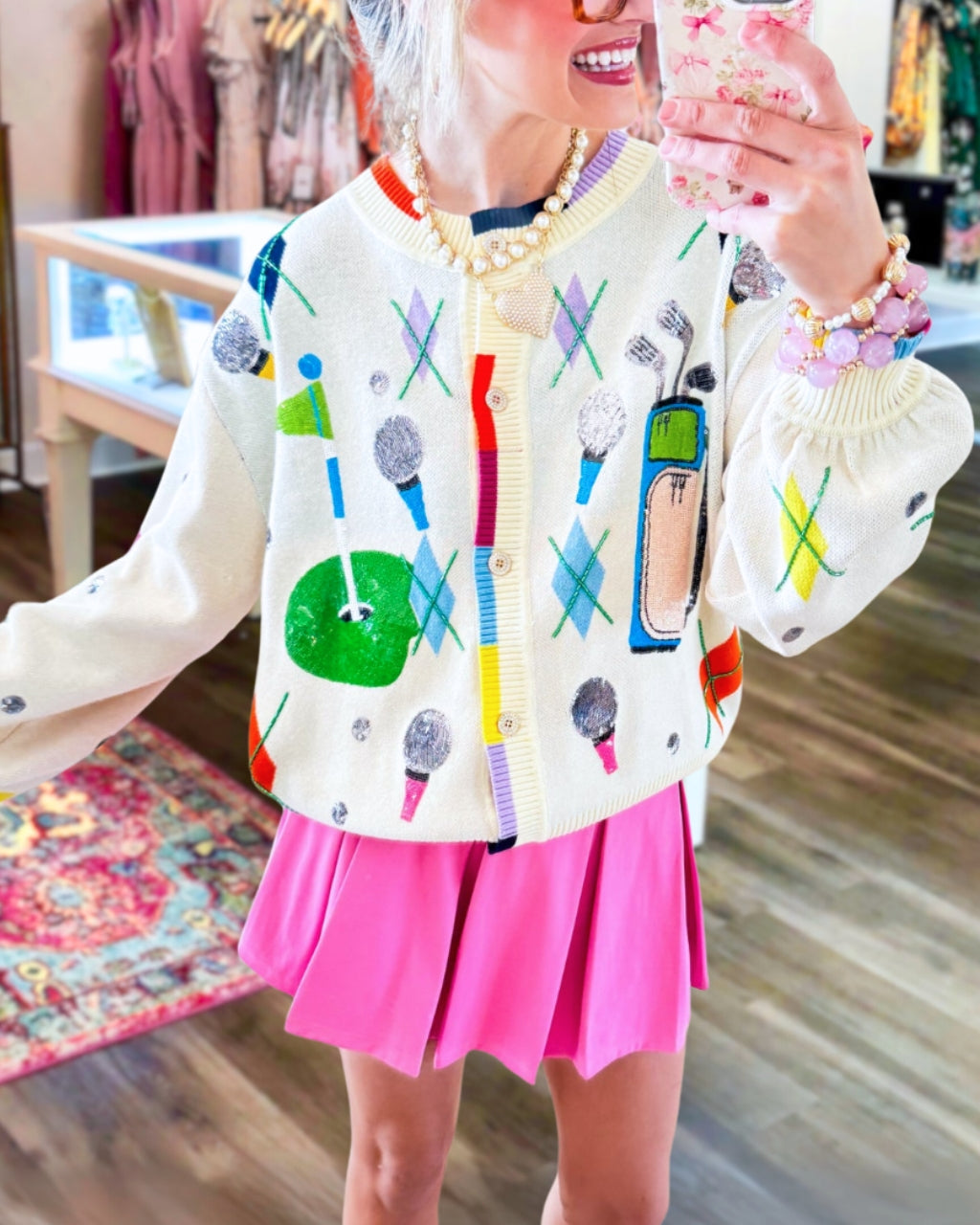 Golf Embroidered Sequin Cardigan