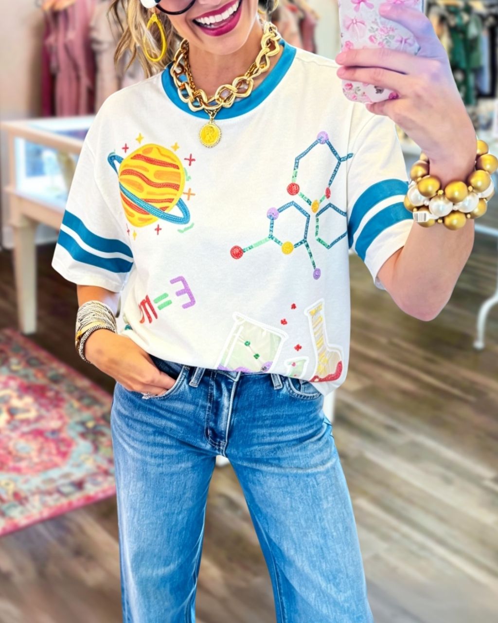 Campus Science Themed Sequin T-shirt