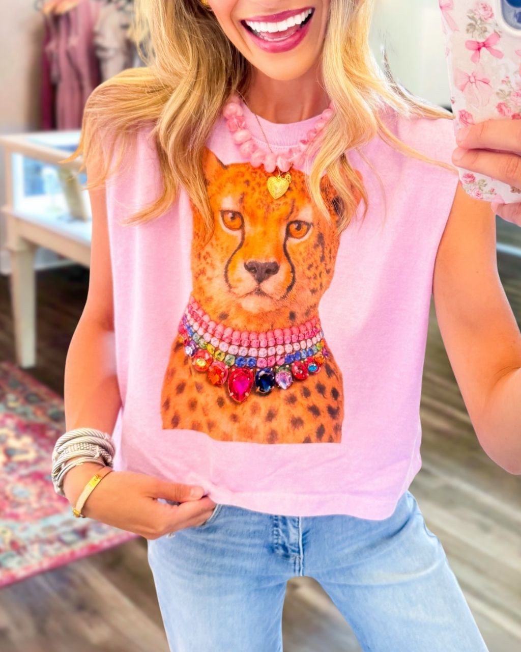 Cheetah Gem Print Sleeveless Top