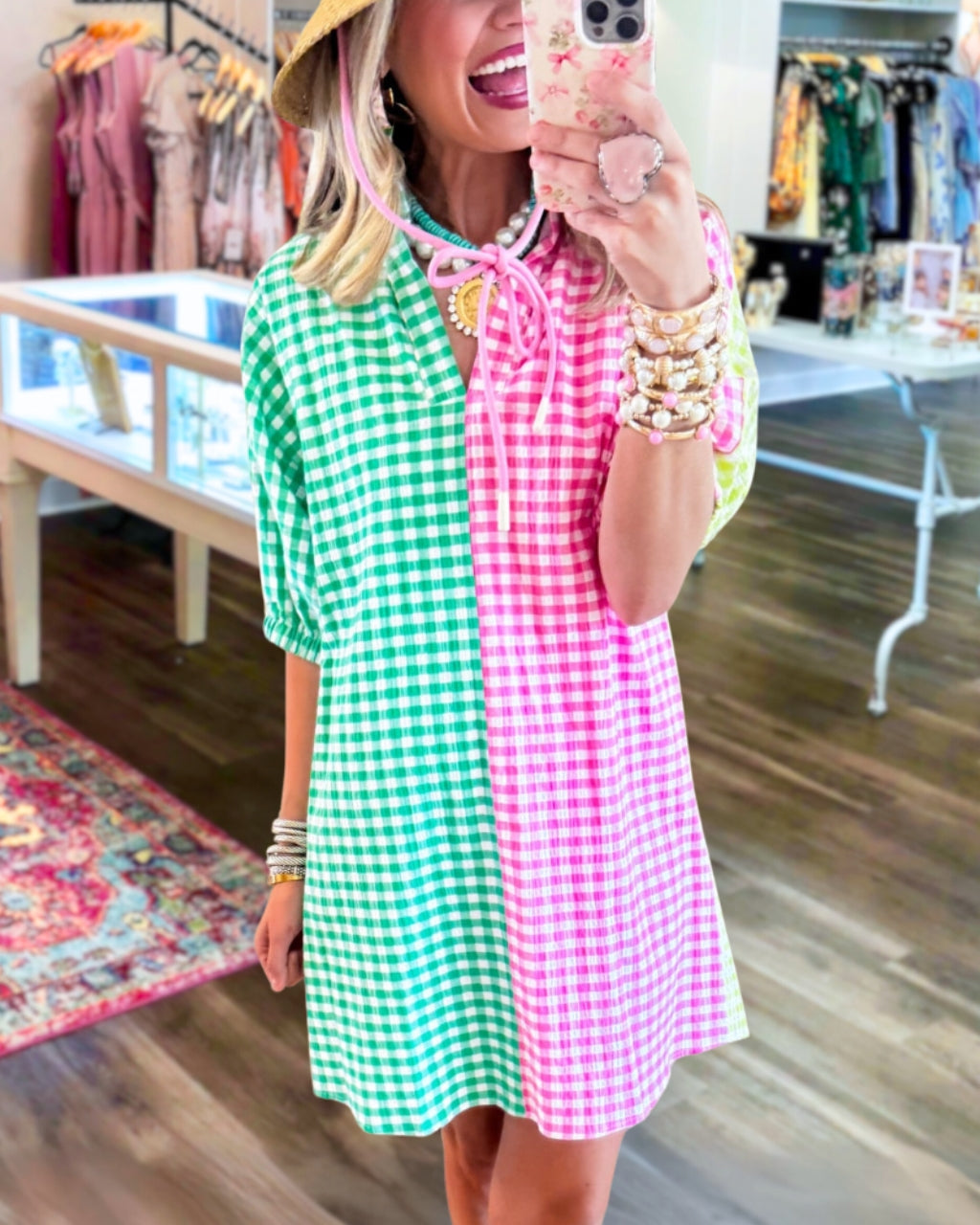 Color-block Plaid Mini Dress