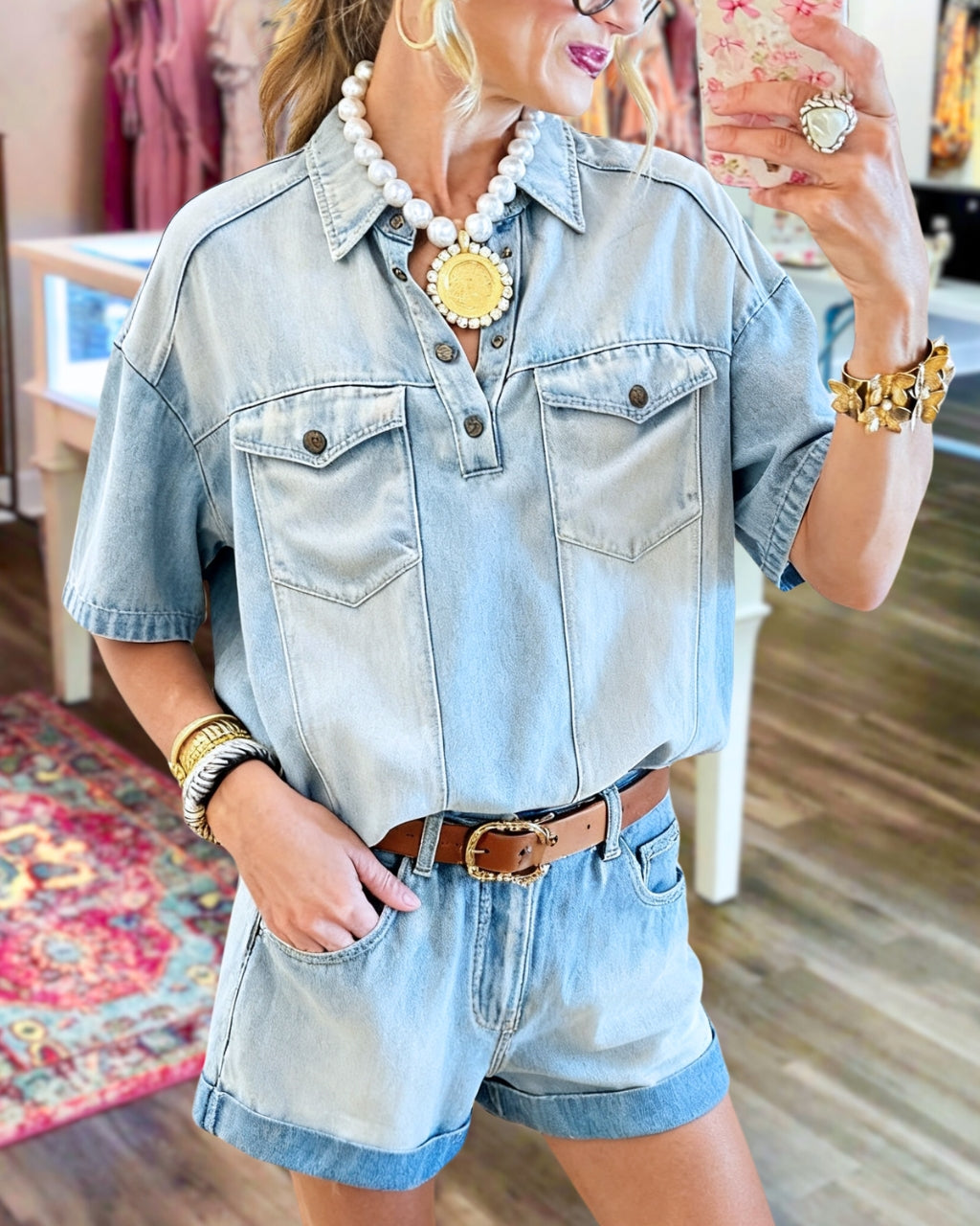 Chic Stylish Denim Shorts Set