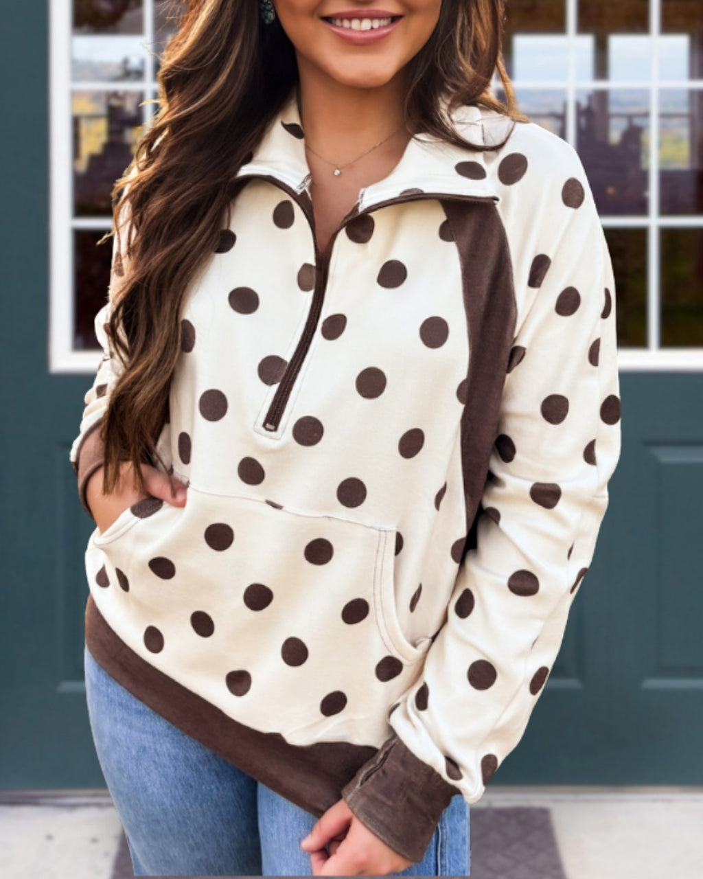 Coco Polka-Dot Half-Zip Pullover