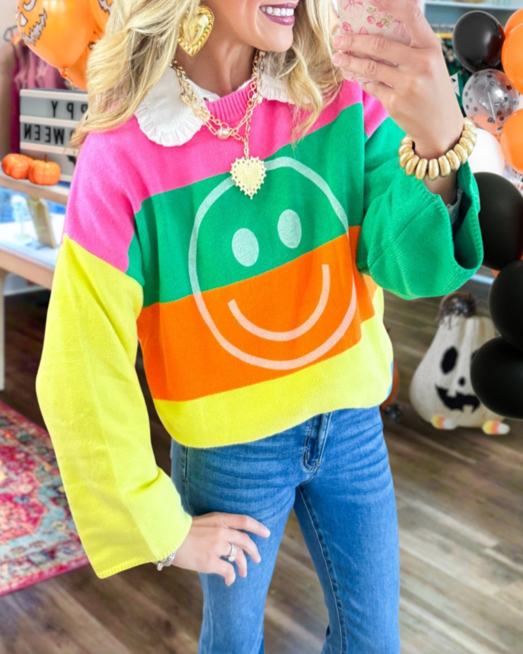 Smiley Rainbow Stripe Sweatshirt