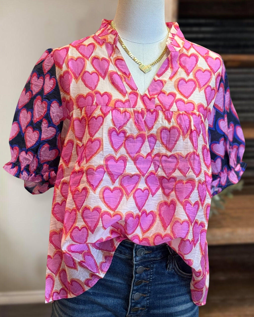 Two-Fabric Heart Top