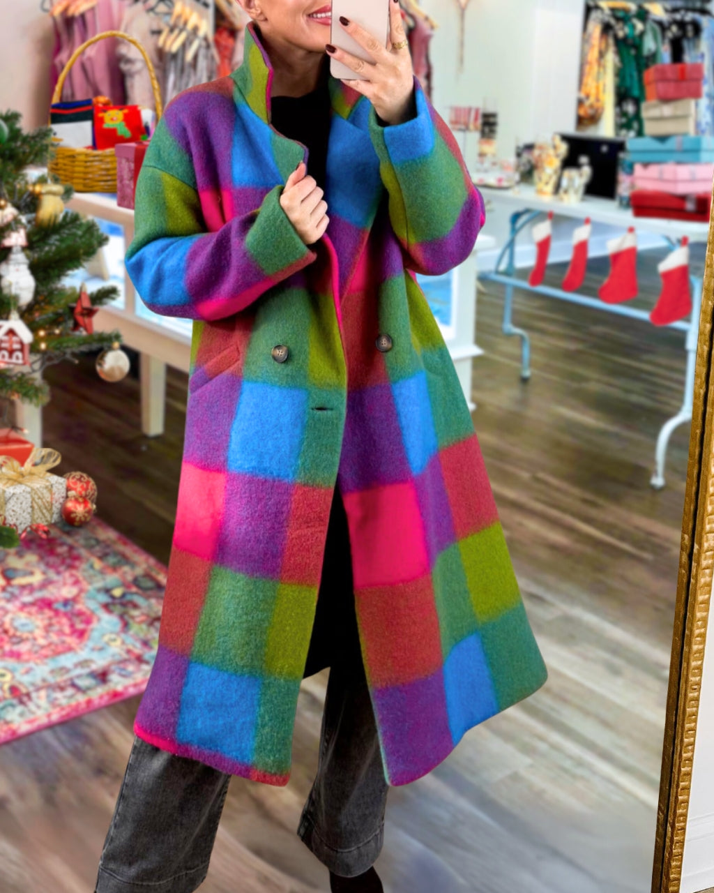 Stylish Colorful Plaid Wool Coat