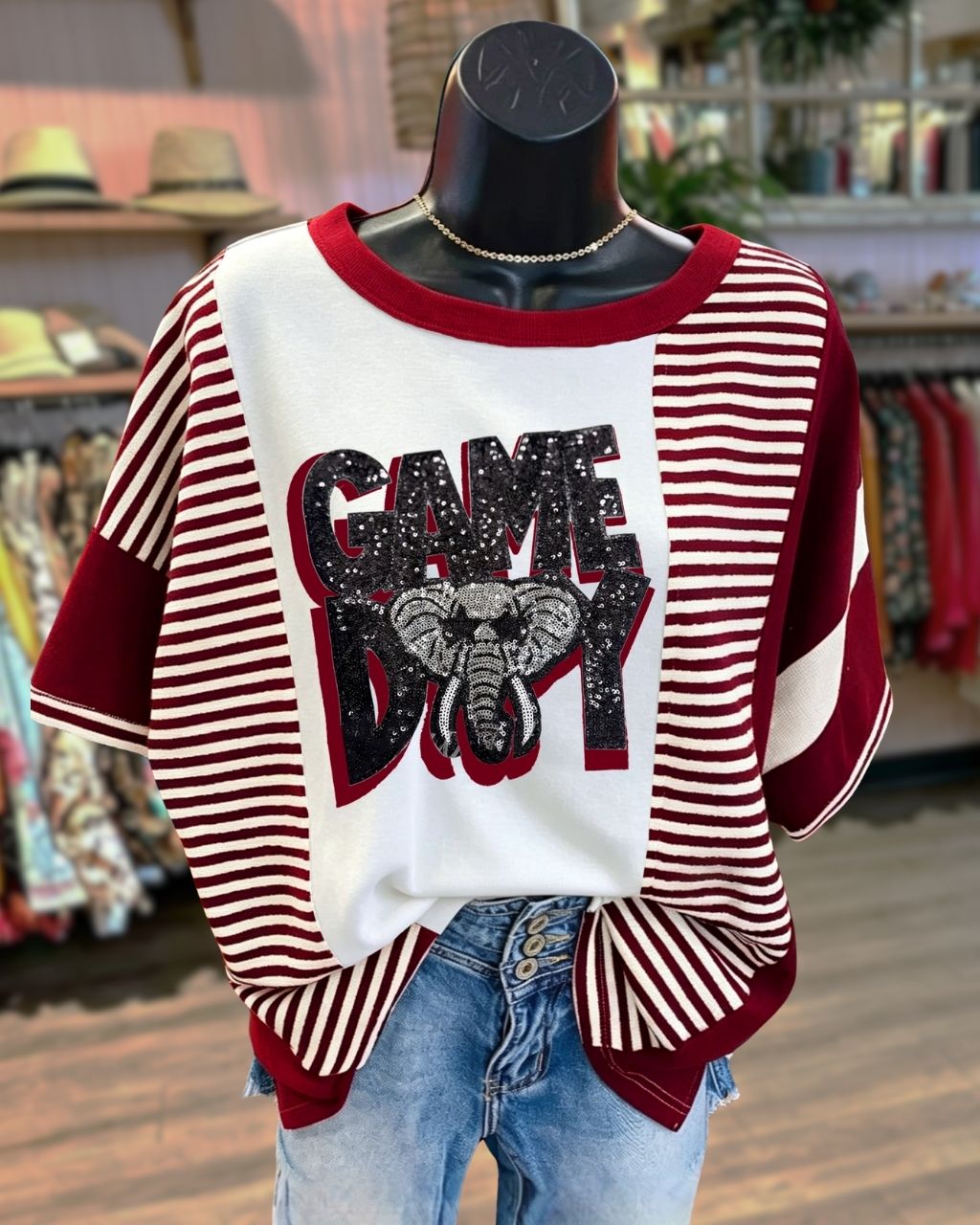 Game Day Elephant Sequin Striped T-Shirt