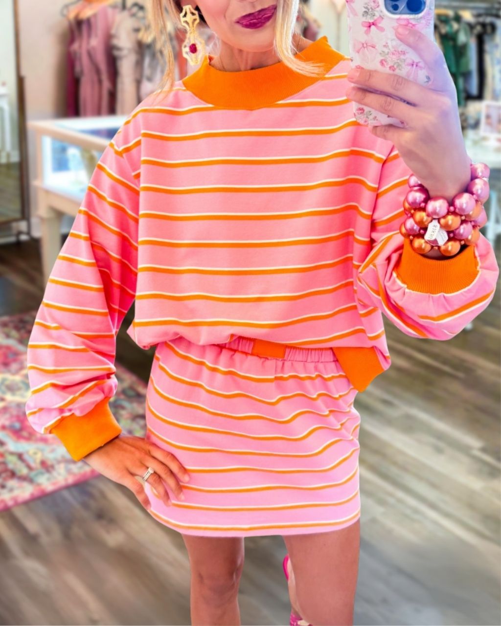 Color-blocked Striped Mini Skirt Set