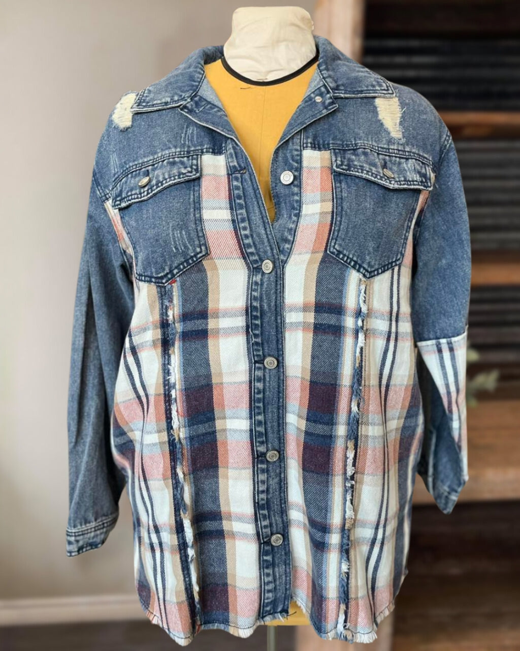 Plaid Patch Denim Shacket