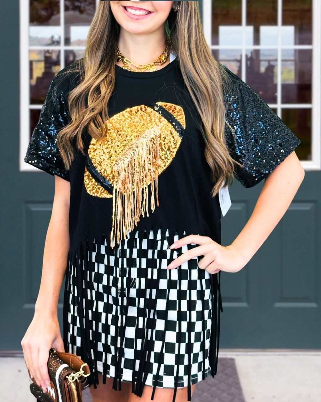 Football Sequined Tassel Top