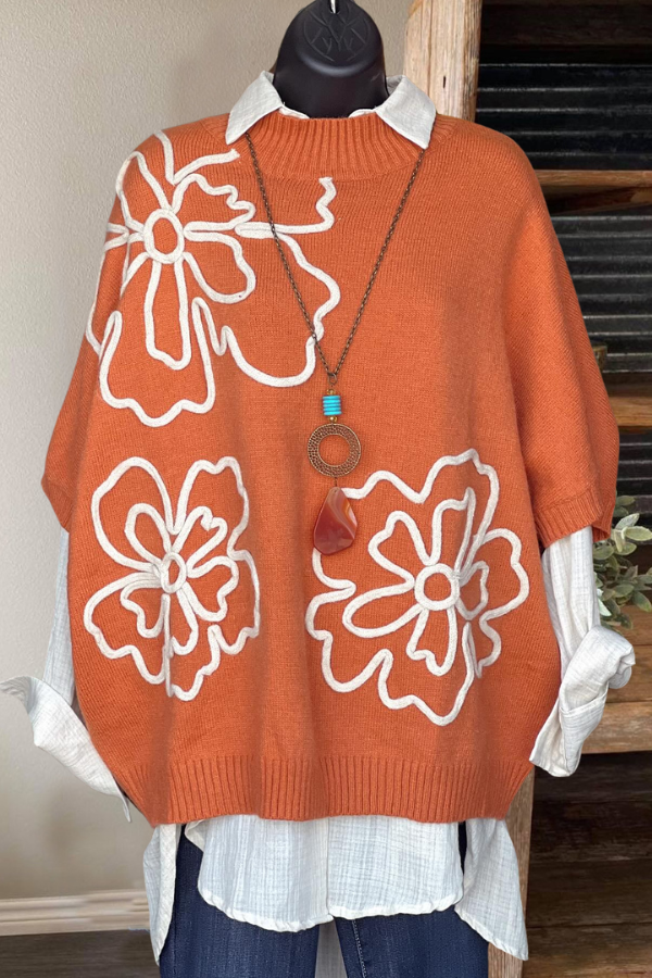 Oversized Floral Embroidered Sweater