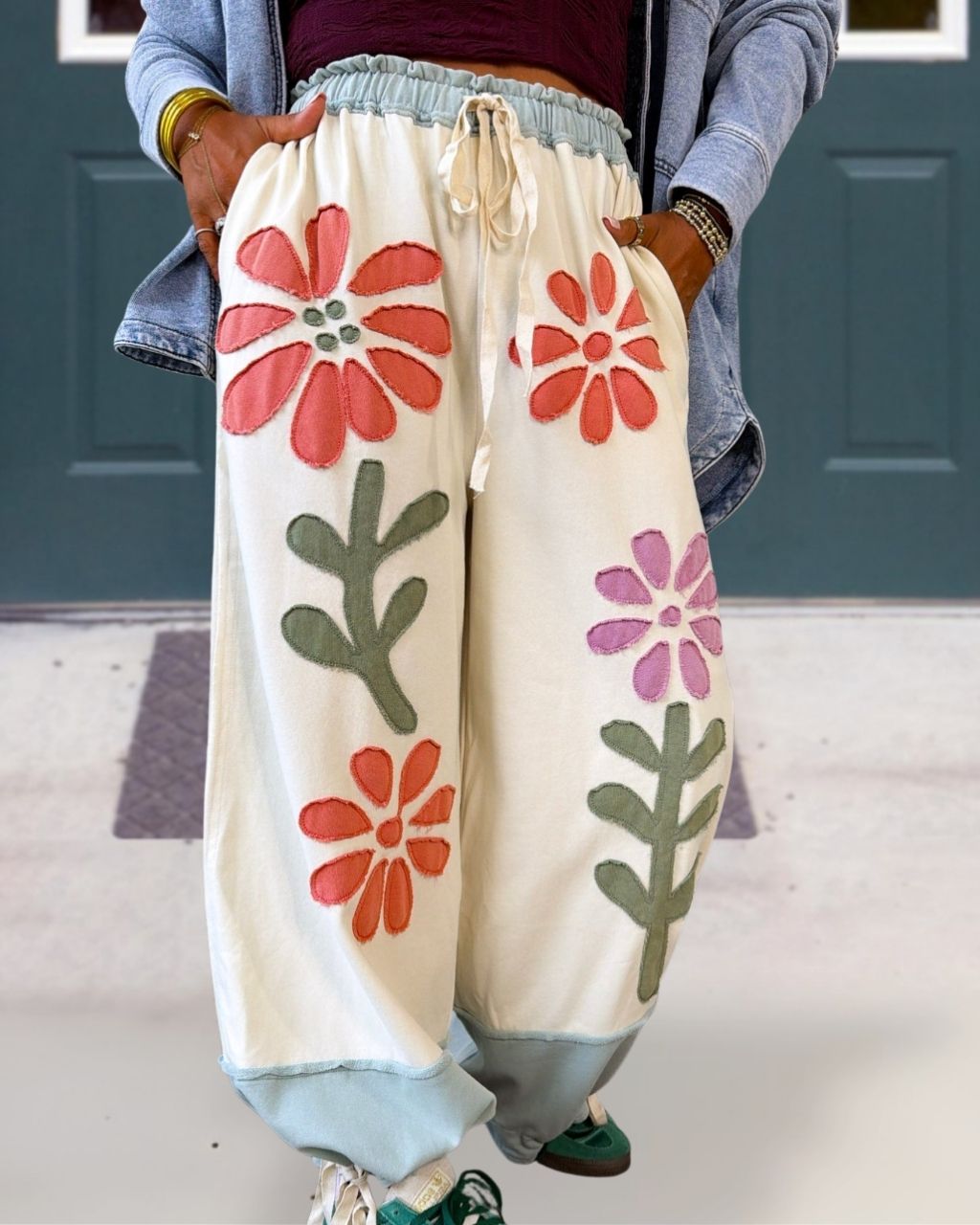 Colorful Floral Embroidered Pants