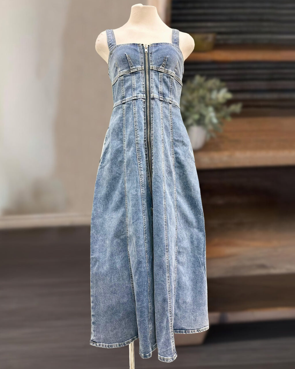 Front Zipper Denim Vest Dress