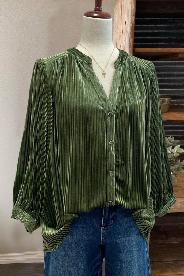 Casual Velvet Pleated Blouse