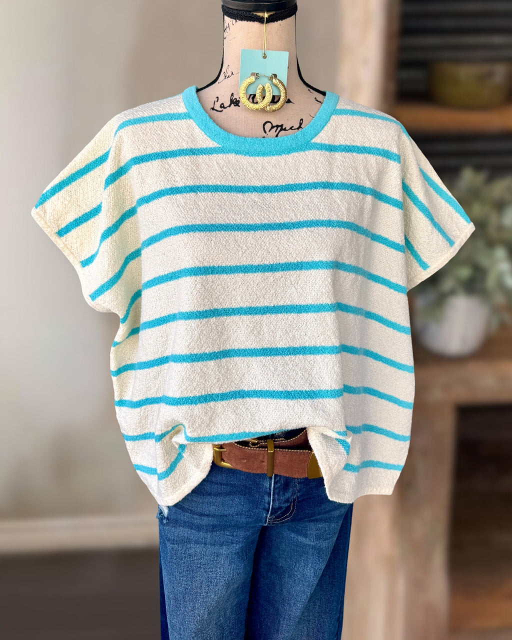 Striped Cap Sleeve Roundneck Top