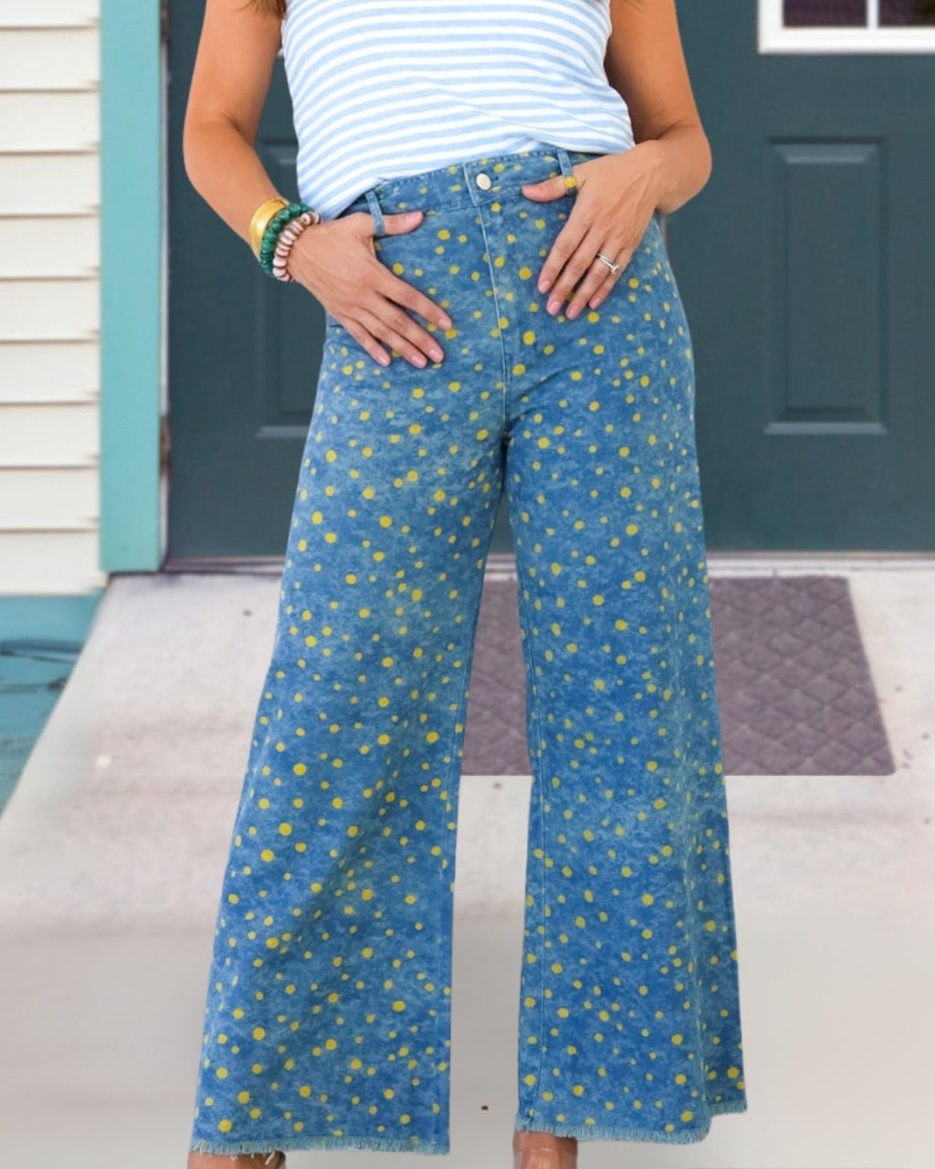 Polka Dot Denim Pants