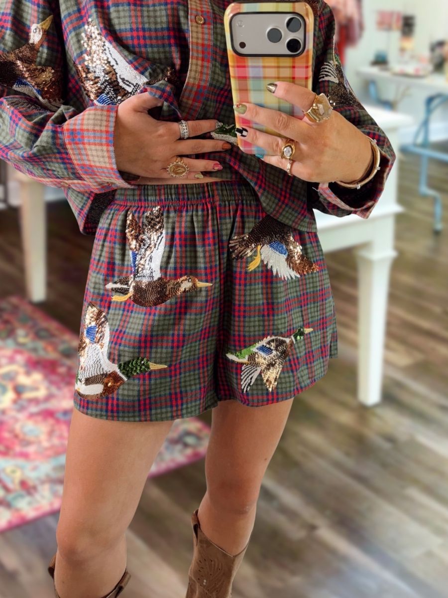 Checkered Mallard Duck Sequined Shorts