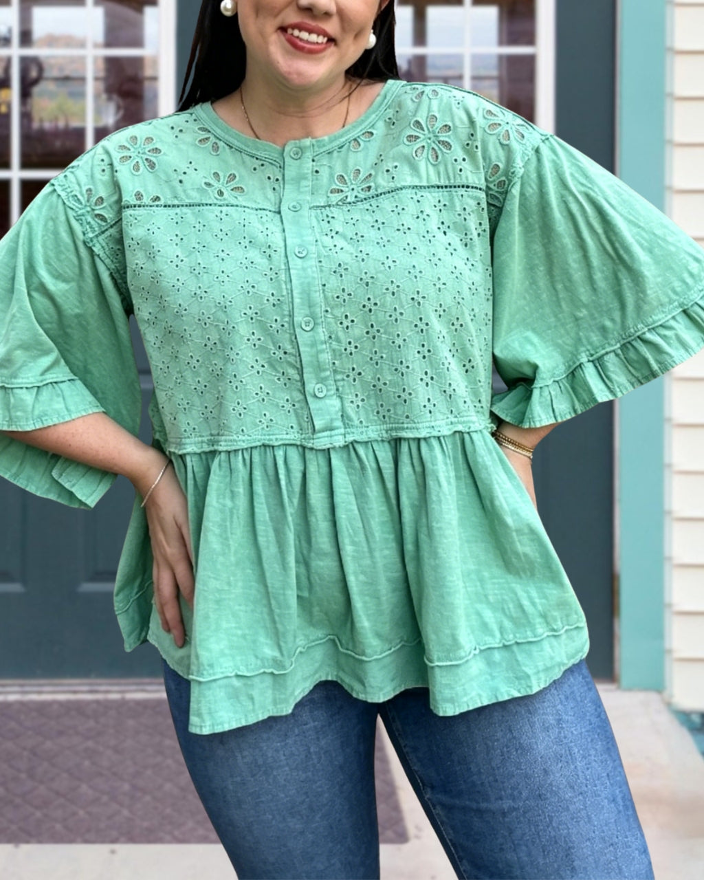 Lived In Ruffle Eyelet Top