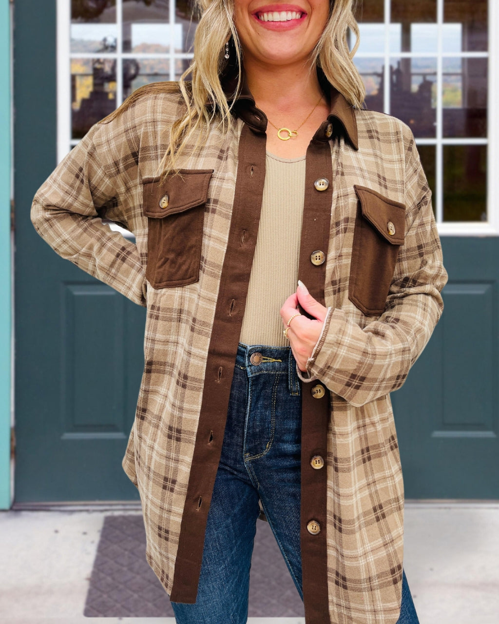 Corduroy Patchwork Check Shirt