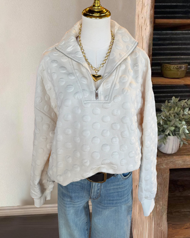Casual Polka Dot Half-Zip Pullover
